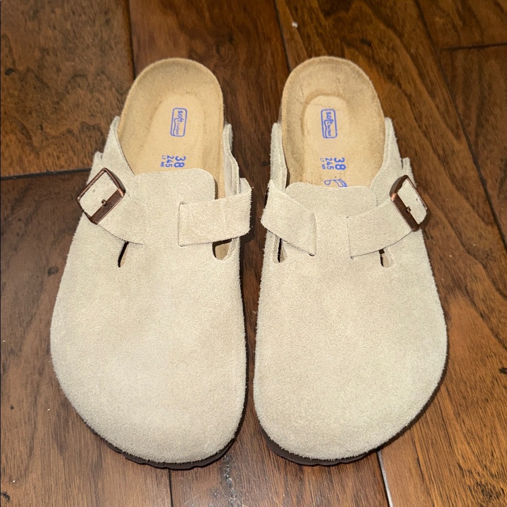 Birkenstock Boston Taupe Suede Soft Footbed Clogs Unisex Comfort Shoes New 38 - Picture 2 of 6